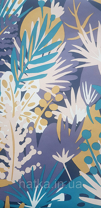Шпалери вінілові на флізеліні Rasch Clasik 0,53х10 квіти листя гілки яскраві бузкові бірюзові жовті Київ - фото 3