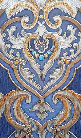 Шпалери вінілові на флізеліні AdaWall Seyyah 1.06х10 вензелю завитки великі структурні золотом на синьому Київ