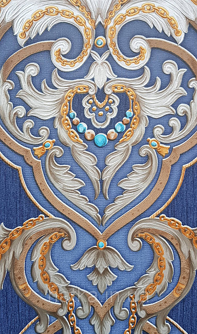 Шпалери вінілові на флізеліні AdaWall Seyyah 1.06х10 вензелю завитки великі структурні золотом на синьому Київ - фото 1