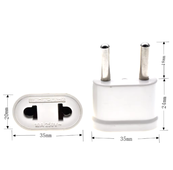 Переходник на плоскую и евро вилку 10А 220V/ белый блестящий Днепр