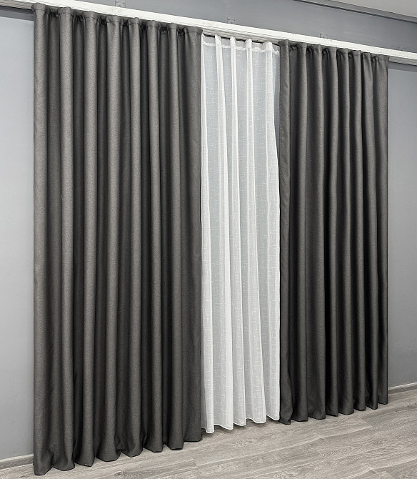 Комплект готовых штор VR-Textil Рогожка TERRA LUXE № 1857ш Графитовый 200х290 см 2 шт (32-191) Киев - изображение 4