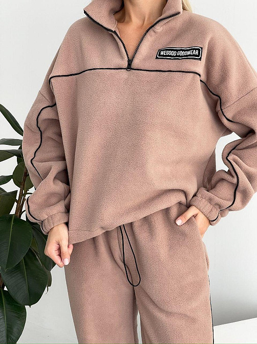 Женский флисовый женский костюм-оверсайз турецкий флис беж, 50/52 Одесса - изображение 4