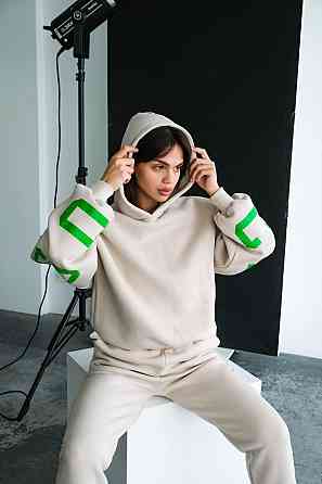 Женский стильный повседневный костюм Chicago с двойным капюшоном Бежевий, 42/46 Одесса