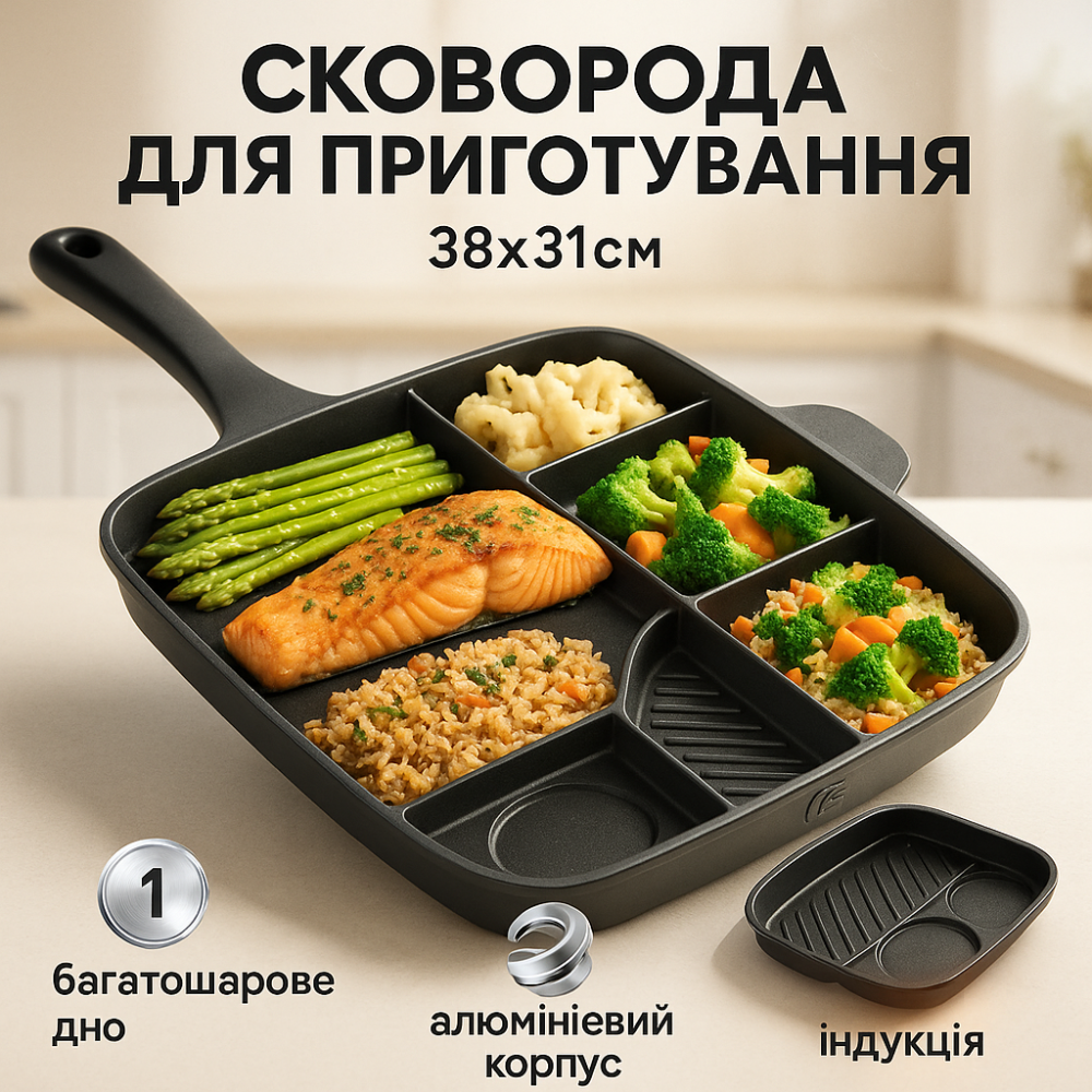 Алюминиевая сковорода с мраморным покрытием UNIQUE UN-4021 38 х 31см, Практичная сковорода для кухни FB-91 Львов - изображение 17