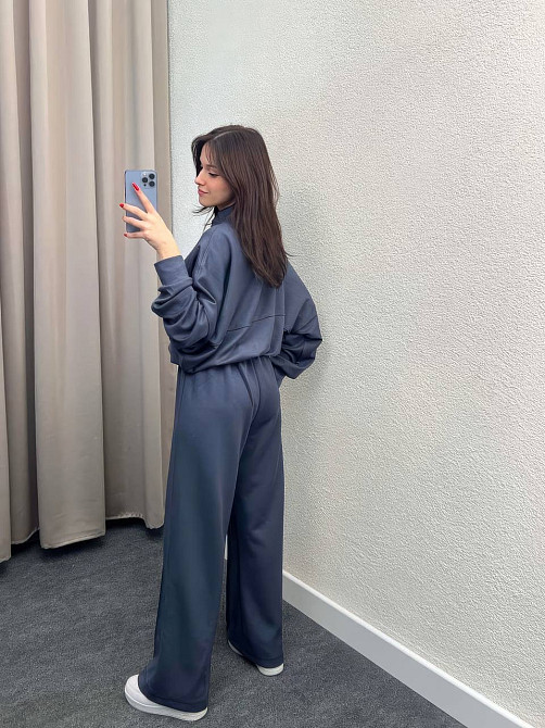 Жіночий костюм-двійка з широкими штанами Графітовий 42/44 Харків - фото 3