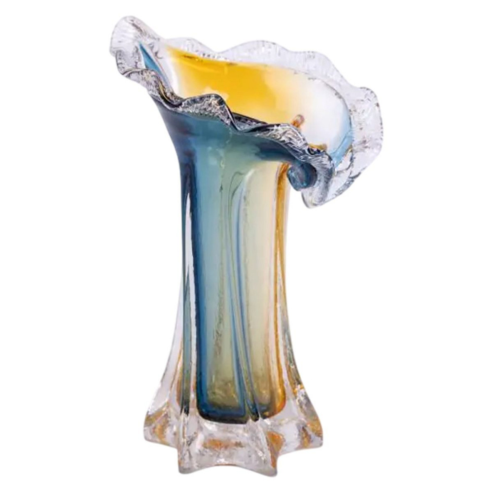 Yiwu Декоративна скляна ваза для квітів 24.5 см стильна ваза Жовто-синя HP-9-5 Киев - изображение 1