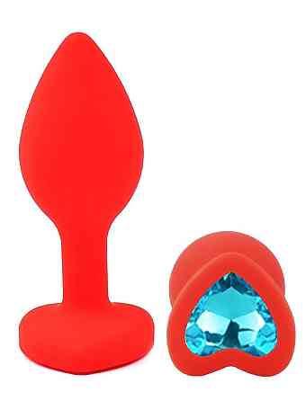 Силіконова анальна пробка EGZO - Silicone Red Heart Plug Aqua, size S Sex Aura Київ