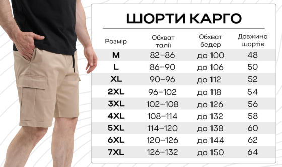 Шорти карго для чоловіків чорні бавовна до колін із кишенями літні однотонні 2XL Одеса
