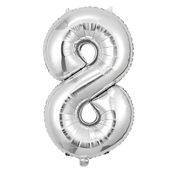 Повітряна куля у вигляді цифри 8 срібло, 40 дюймів, фольгована, для свят для дня народження, ювілеїв, річниць Кам'янець-Подільський