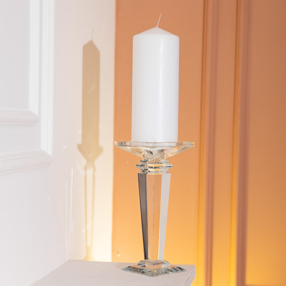 Yiwu Підсвічник скляний на високій ніжці 9.5×9.5×22.5 см декоративний прозорий HP-4-53M Київ - фото 5