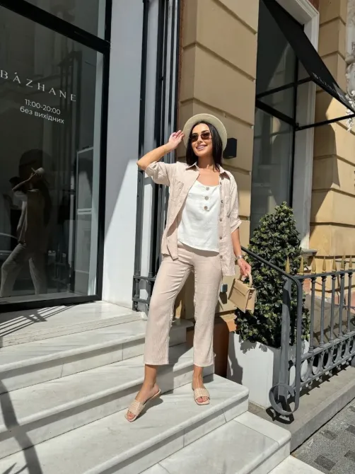 Женский летний костюм Рубашка из трёх частей Футболка Футболка Шёлковый креповый жнец Одесса - изображение 8