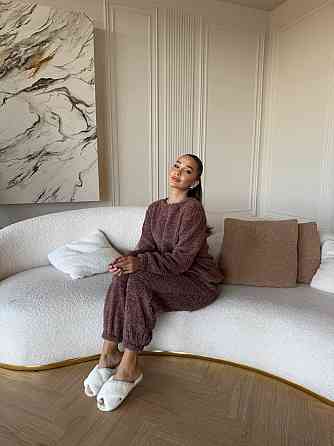 Жіноча затишна піжама-двійка: кофта та штани махра тедді Шоколадний, 48/52 Одеса