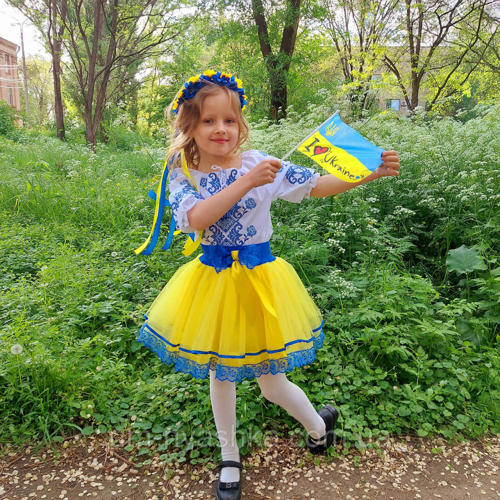 Костюм вишиванка синьо-жовтий для дівчинки 