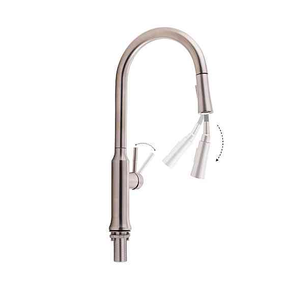Змішувач для кухні Qtap Baruska з висувним виливом QTBAR9137103UN Brushed Nickel PVD Київ