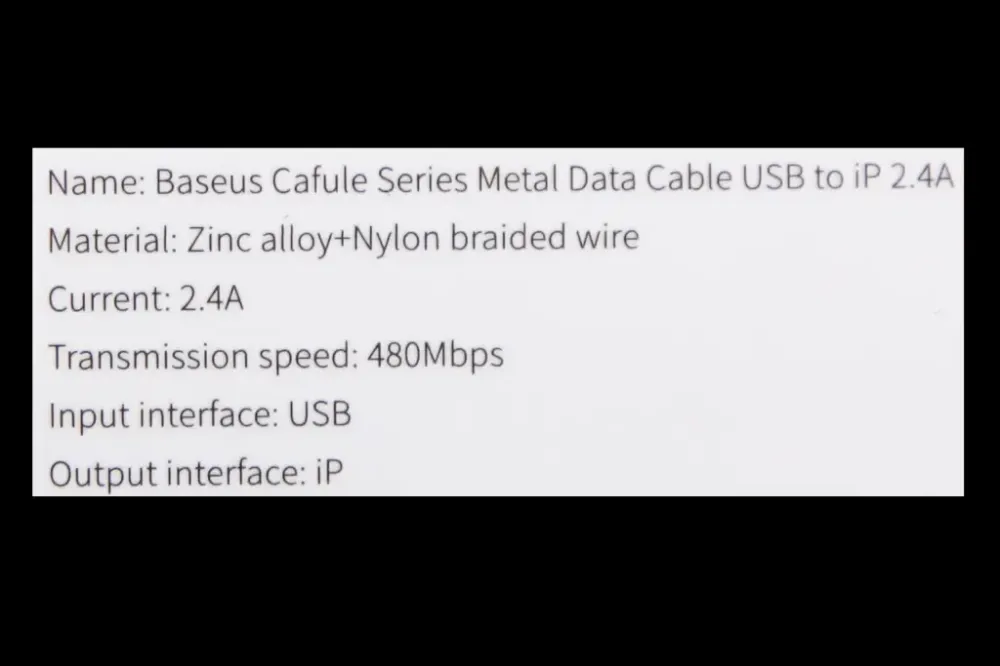 Кабель USB - iPhone 2.4A 2.0м Baseus Cafule Metal нейлоновий круглий чорний/себра. Вінниця - фото 3