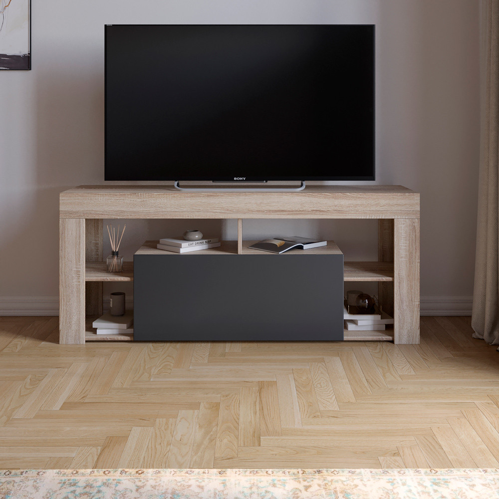 Тумба під телевізор із 4 полицями М-ЗОН Джеко 140 Сонома/Антрацит (MZN-031036) Дніпро - фото 1