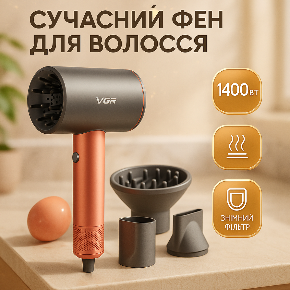 Електрофен з насадками VGR, Якісний фен для волосся, Портативний фен для сушіння практичний JS-54 Львів - фото 14