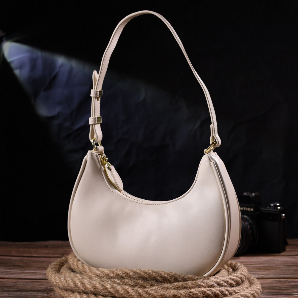 Стильная женская сумка-хобо из натуральной гладкой кожи 21287 Vintage Молочная Киев - изображение 9