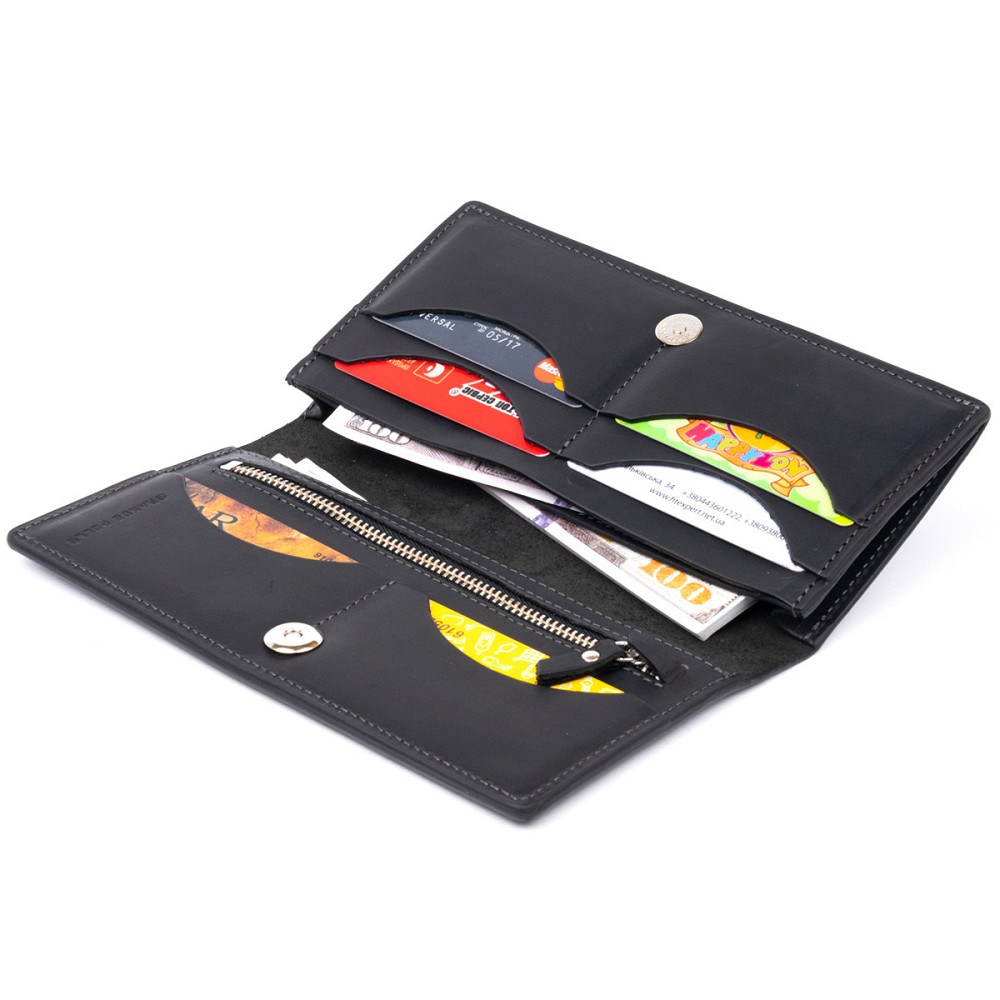 Вертикальний гаманець матовий на магнітній кнопці GRANDE PELLE 11313 Чорний Київ - фото 6