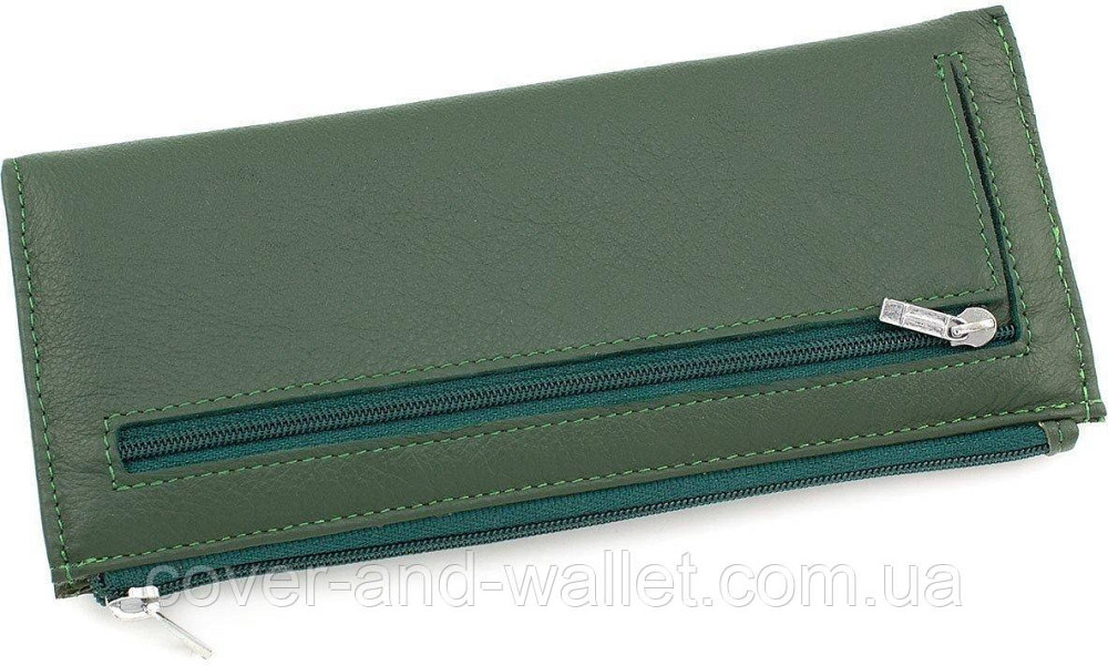 Ультратонкий жіночий гаманець на блискавці з натуральної шкіри зеленого кольору ST Leather Київ - фото 17
