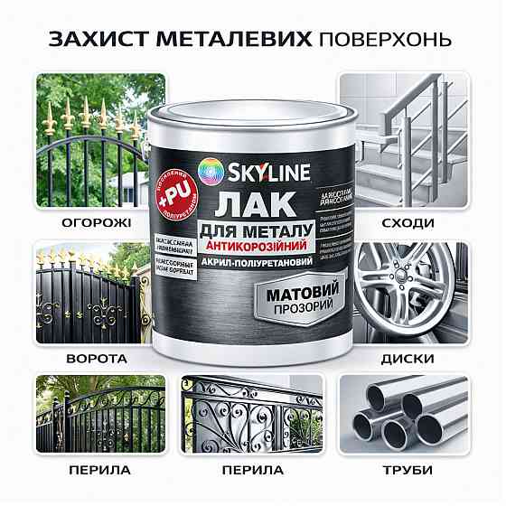 Лак для металу Skyline матовий прозорий акрил-поліуретановий антикорозійний без запаху 5 л Харків