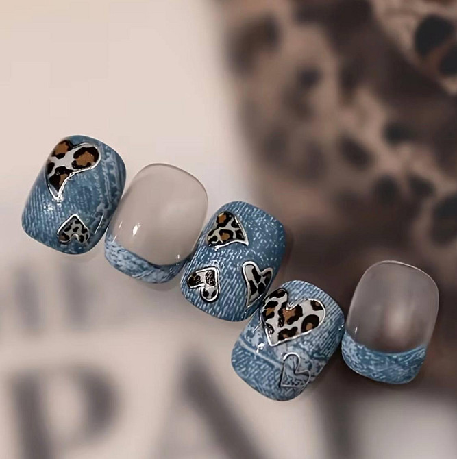 Наклейки для ногтей леопардовые сердца 3D, золотой декор маникюра, animal print nail art Киев - изображение 2