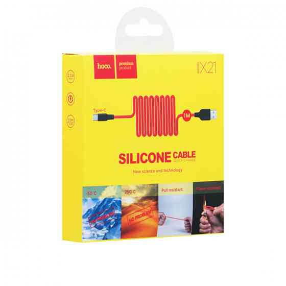 Кабель HOCO X21 USB to Type-C 2A, 1m, silicone, TPE connectors,  Black+Red Київ
