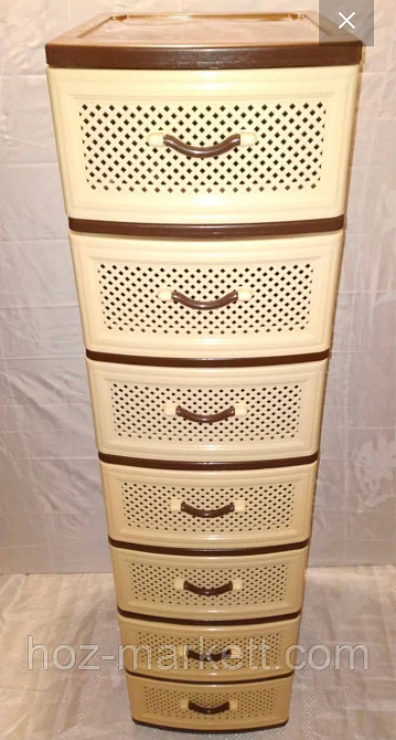 Комод пластиковый тумбочка на 7 ящиков беж с коричневым Харьков - изображение 3