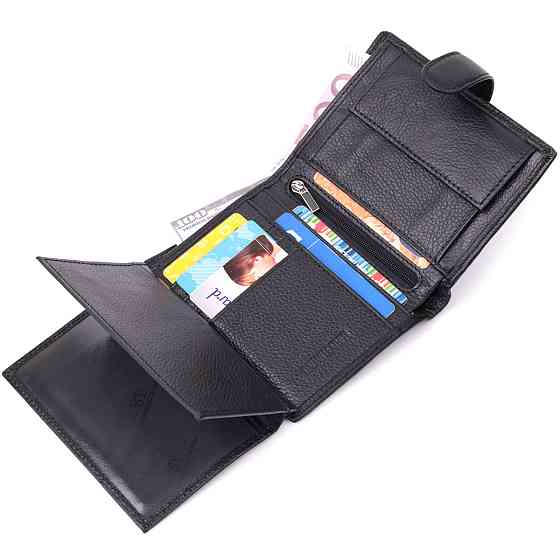 Мужской вертикальный кожаный бумажник, черный (ST Leather) Киев