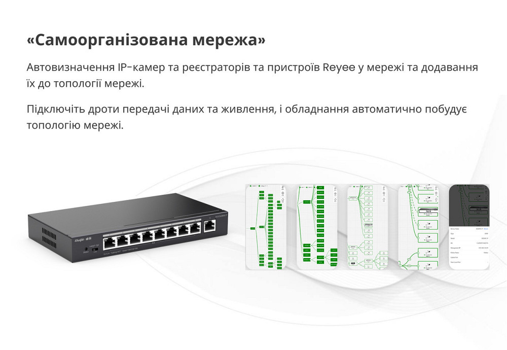 Комутатор Ruijie Reyee RG-ES209GC-P (8xGE PoE+, 1xGE, max PoE 120W, робочий стіл, стельовий номер, Ruijie Харків - фото 5