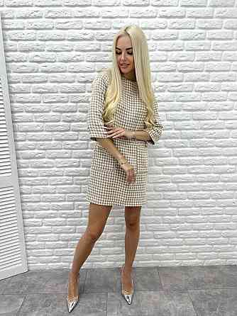 Платье с принтом в гусиную лапку Rosemary батал 50-52, Бежевый Киев