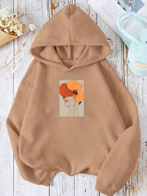 Женская утепленная оверсайз кофта с рисунком трехнитка на флисе Бежевый, 42/46 Одесса - изображение 1