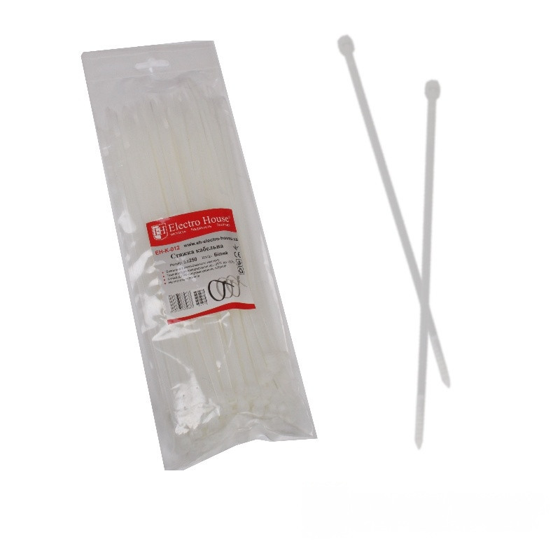 Стяжка кабельная 5х250 мм, 100 шт, белый Днепр - изображение 1