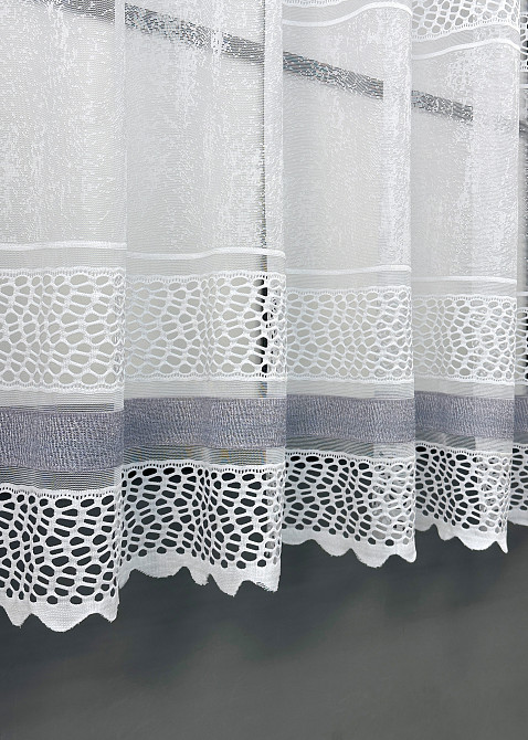 Короткий тюль VR-Textil 1947т Жакард Білий з сірим 300х145 см (42-0899) Київ - фото 6