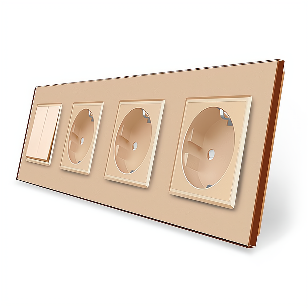 LIVOLO Двоклавішний вимикач з потрійною розеткою Livolo золотий скло (VL-C7K2/FCTC16A/FCTC16A/F Коломия - фото 1