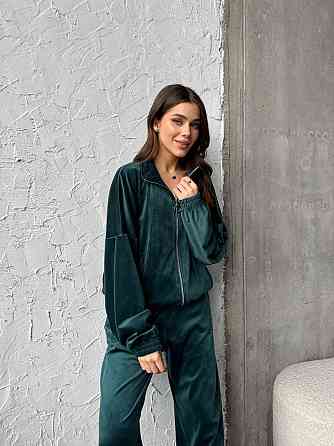 Жіночий прогулянковий костюм-двійка: кофта та штани з турецького велюру Смарагдовий, 42/44 Одеса