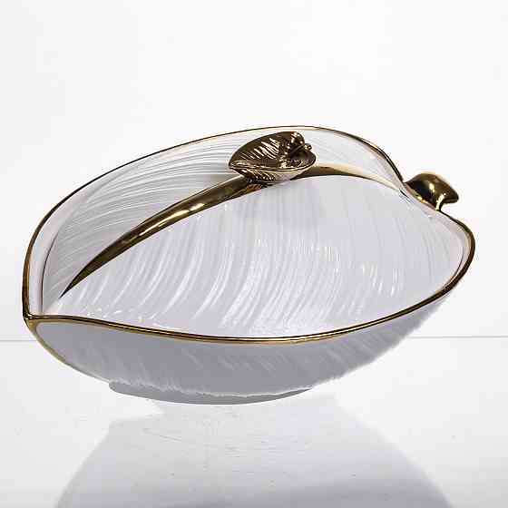 Yiwu Супниця 800 (мл) порцелянова 32×21×16 (см) з кришкою Біла з золотом XL-4054AG Коломия