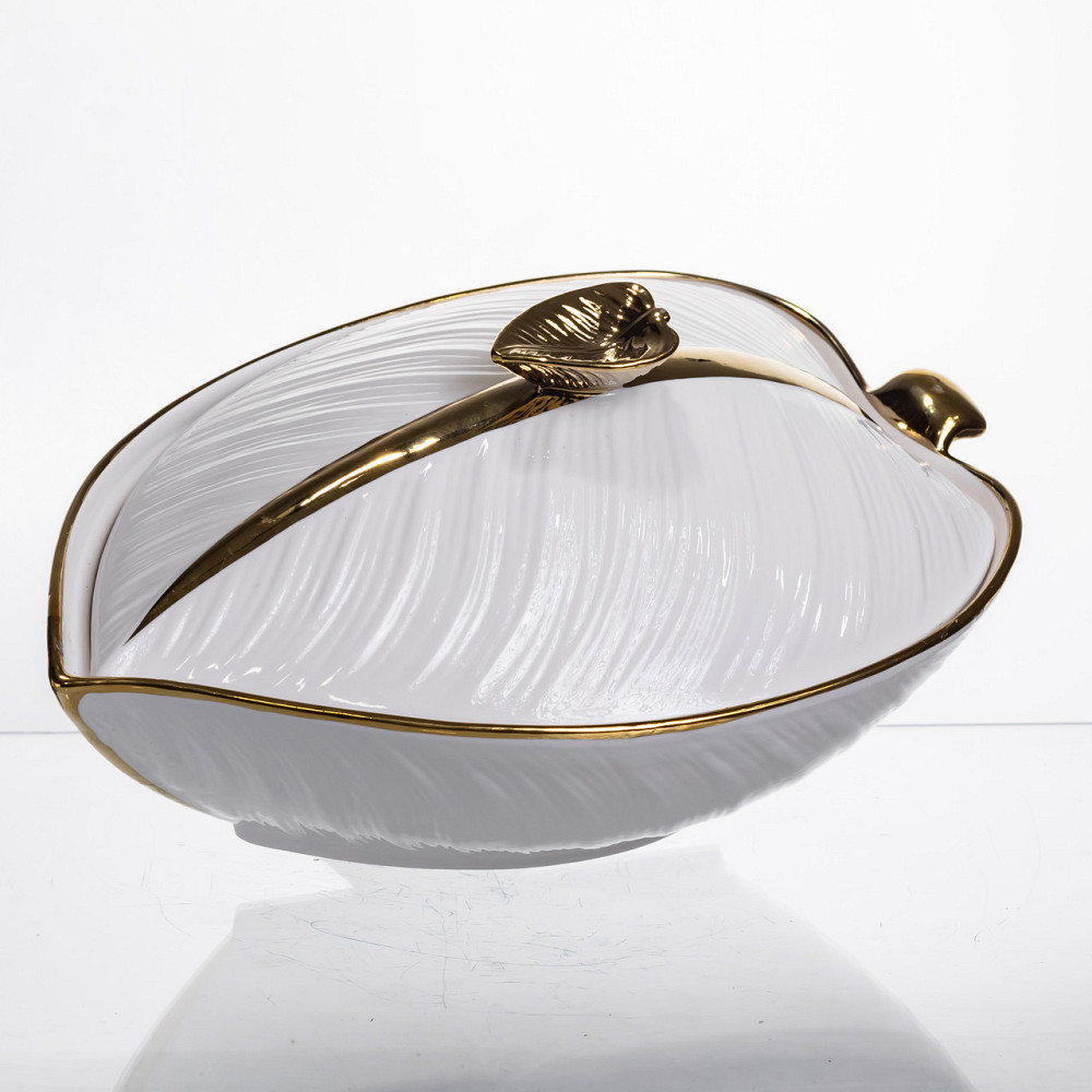 Yiwu Супниця 800 (мл) порцелянова 32×21×16 (см) з кришкою Біла з золотом XL-4054AG Коломыя - изображение 1