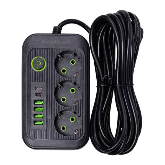 Yiwu Мережевий фільтр кабель 4.75 м подовжувач F16 на 3 розетки 4 usb 2 type-c та кнопкою відкл Коломия