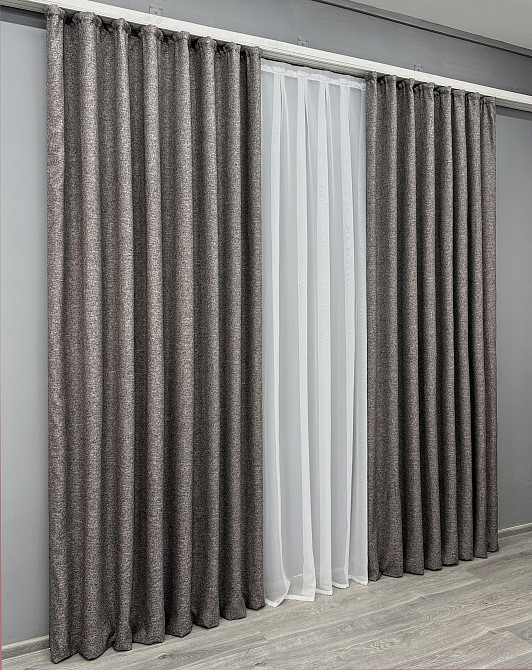 Комплект готовых штор VR-Textil Лен ELEMENTA № 1868ш Серый 200х290см 2 шт (32-184) Киев - изображение 4