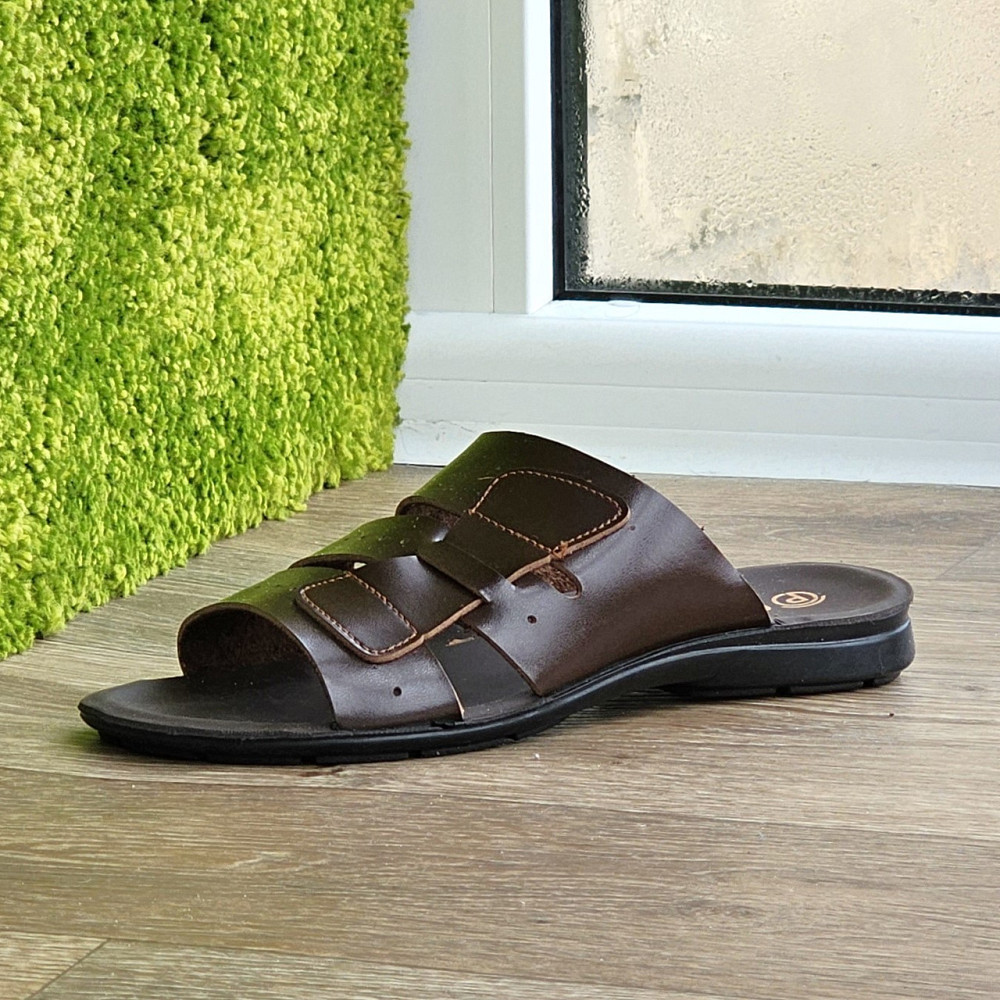 Мужские Шлёпанцы Тапочки Сланцы Коричневые Кожаные (размеры: 41,42,43,44,45) Днепр - изображение 4