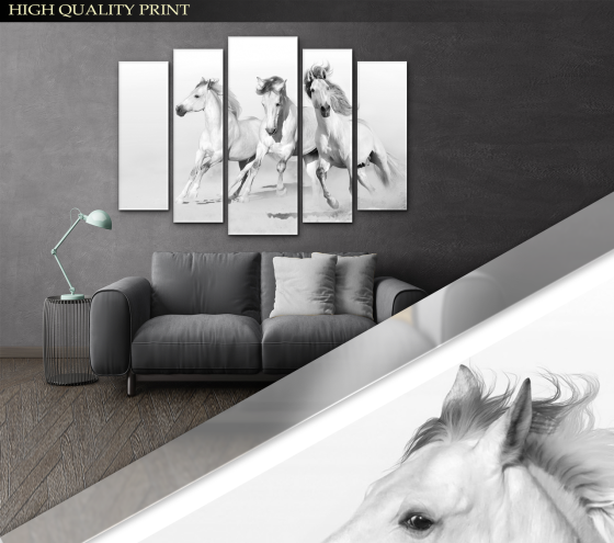 Модульна картина у вітальню / спальню Білі Коні Art-411_5 ( 80х118см ) Київ