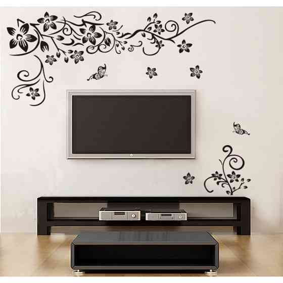 Наклейки інтер'єрні з квітами та метеликами 50 на 70 см чорний Київ