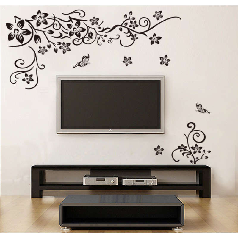 Наклейки интерьерные с цветами и бабочками 50 на 70 см черный Киев - изображение 4