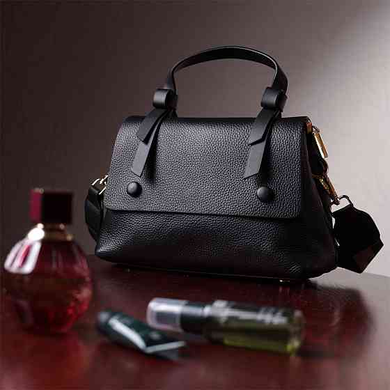 Люксова сумка для жінок з короткою ручкою з натуральної шкіри Vintage 22670 Чорна Київ
