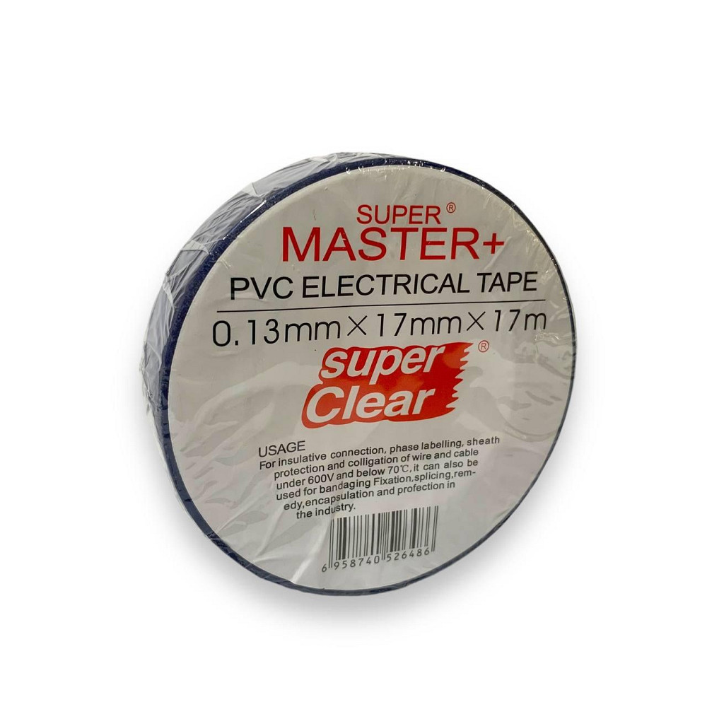 Ізолента MASTER+ 0.13мм×17мм×17м — електроізоляційна стрічка ПВХ, еластична, стійка до вологи та зношування Харків - фото 1