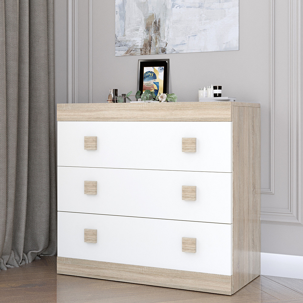 Комод Еверест на 3 ящики Соната-1 80х38х75 дуб сонома + білий (DTM-2044) Львів - фото 1
