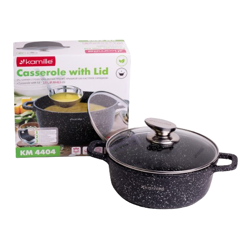 Каструля литий алюміній 2,3л 20*8,5см скляна кришка а/п Black marble 4404 KAMILLE Житомир - фото 4