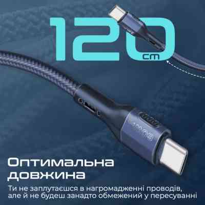 Дата кабель USB-C to USB-C 1.2m 60W PD FletchLink-CC blue Promate (fletchlink-cc.blue) Винница