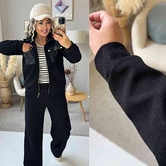 Жіночий стильний костюм-двійка: кофта та штани вельвет на щільному флісі Чорній, 50/52 Одеса